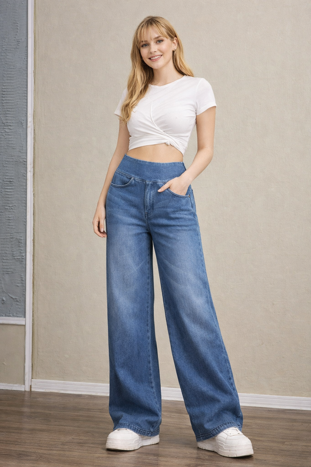 Pantalon en jean taille haute large rétro