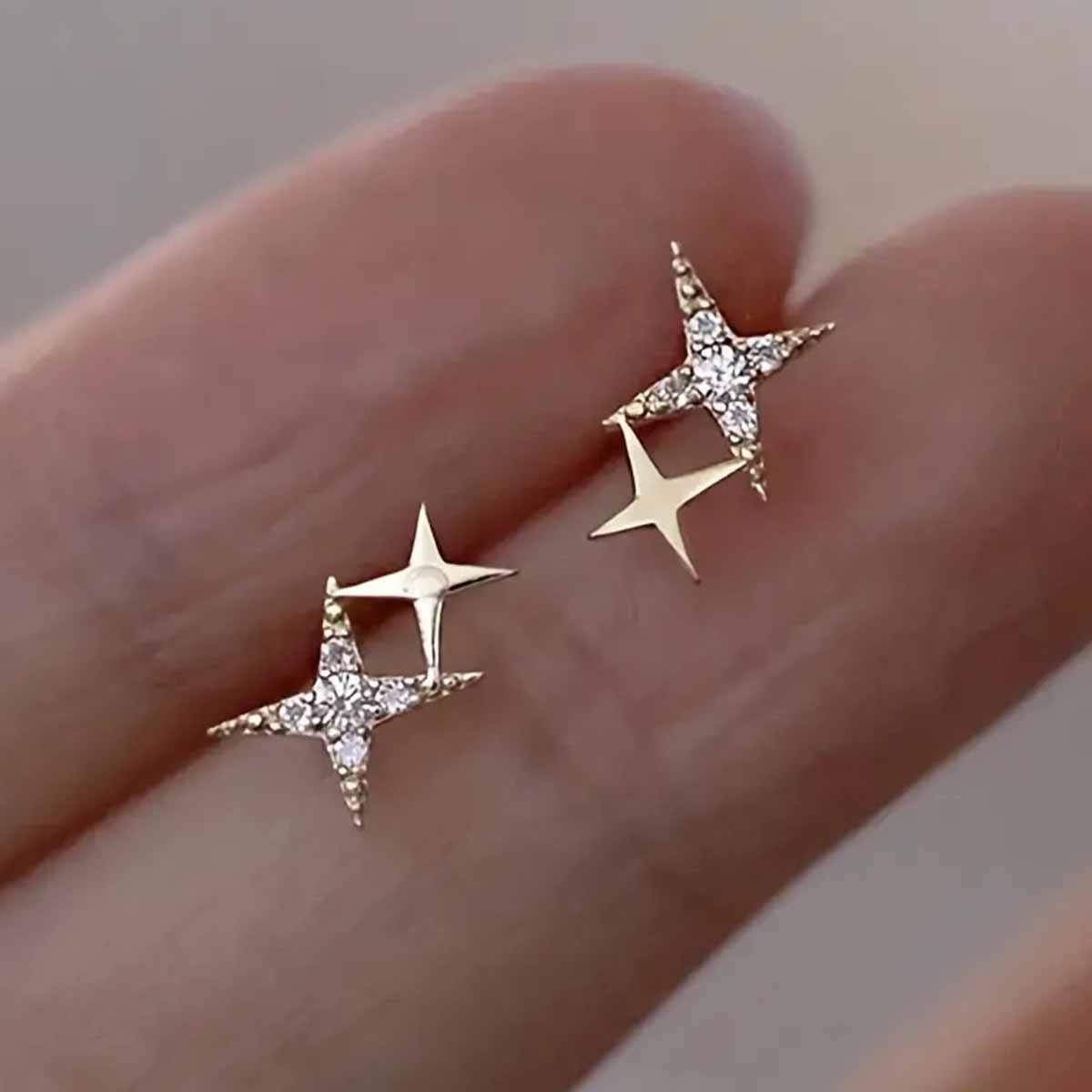 Boucles d'Oreilles Étoile en Argent et Or