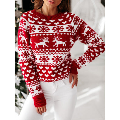 Pull en tricot à manches longues avec élan de Noël