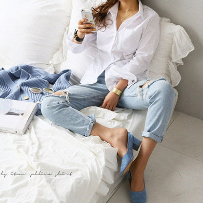 Chemise unie à manches longues en tissu premium