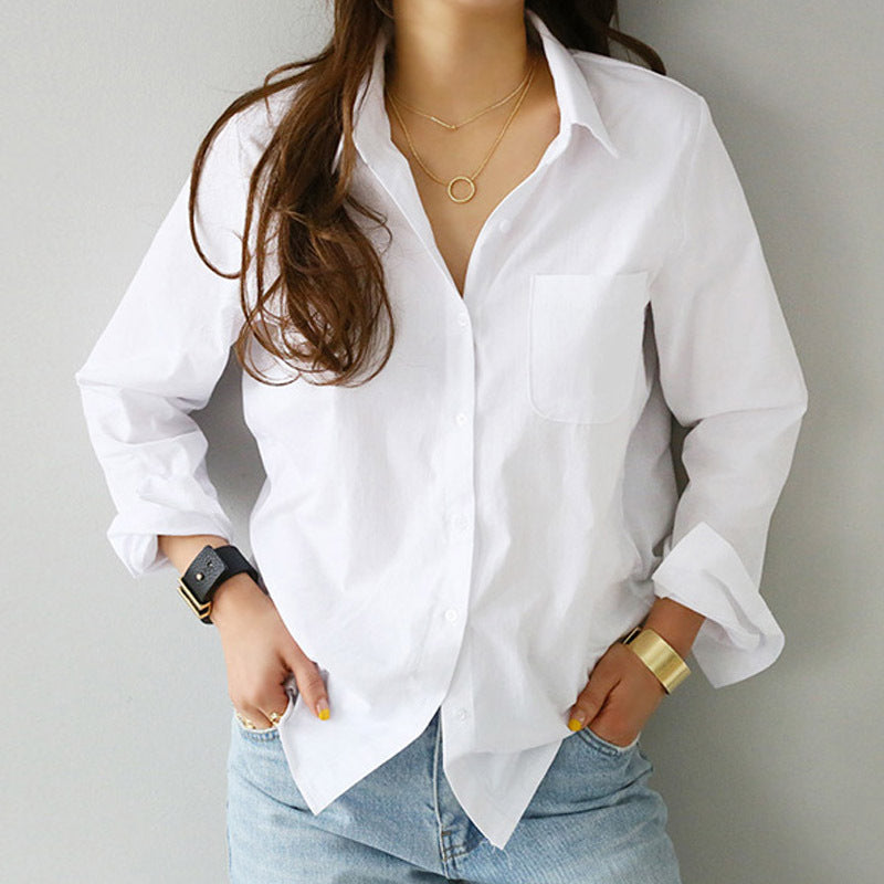 Chemise unie à manches longues en tissu premium