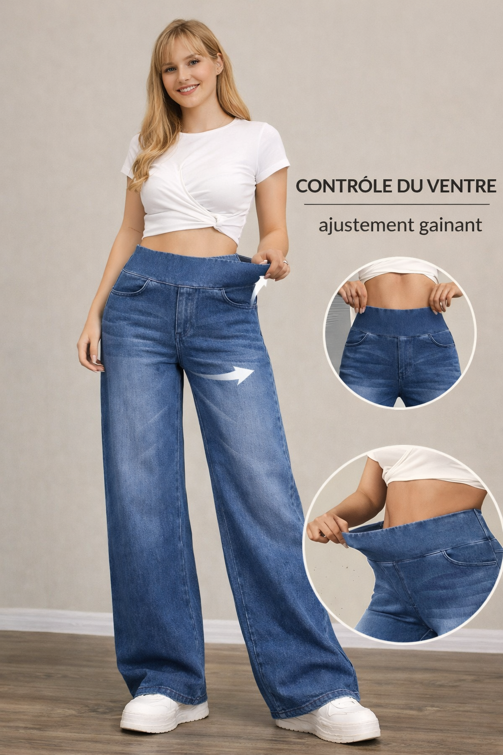 Pantalon en jean taille haute large rétro