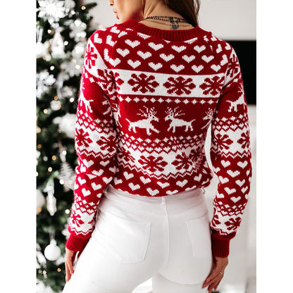 Pull en tricot à manches longues avec élan de Noël