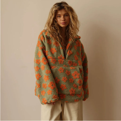 Sweat Polaire Douillet Fleuri | Ample & Zippé