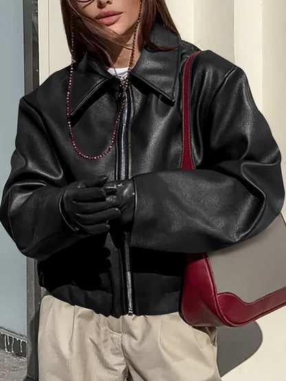 Veste élégante en cuir mate de style motard rétro