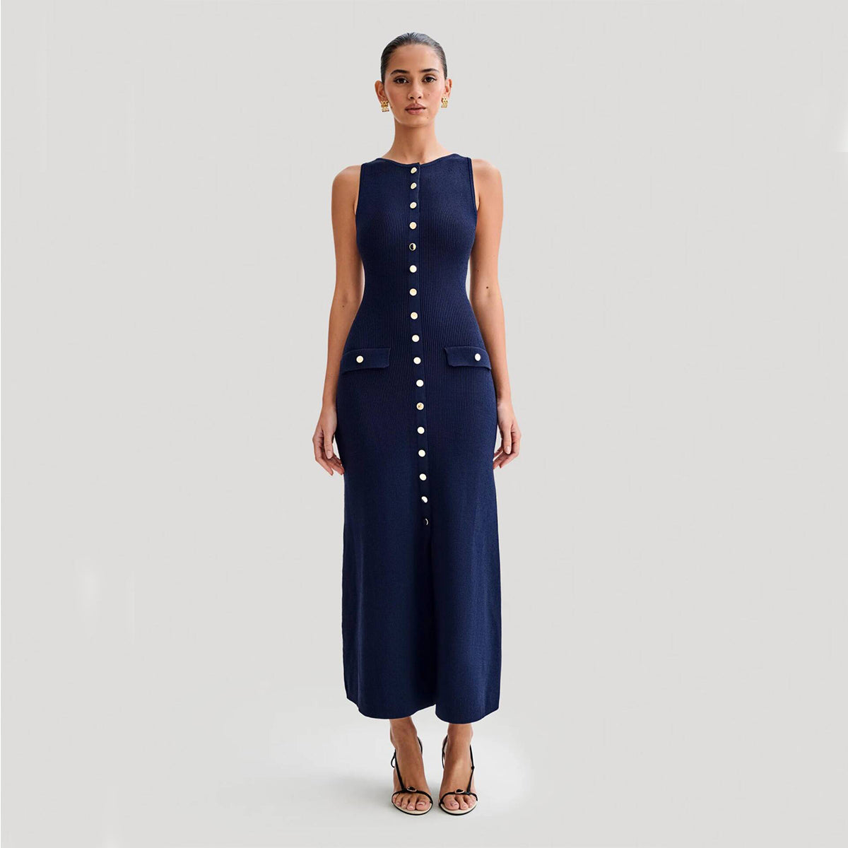 Robe sans manches en maille élégante , mode mince
