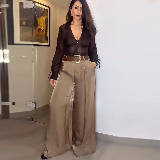 Pantalon Femme Décontracté – Jambe Large Léger