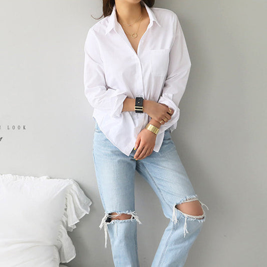 Chemise unie à manches longues en tissu premium