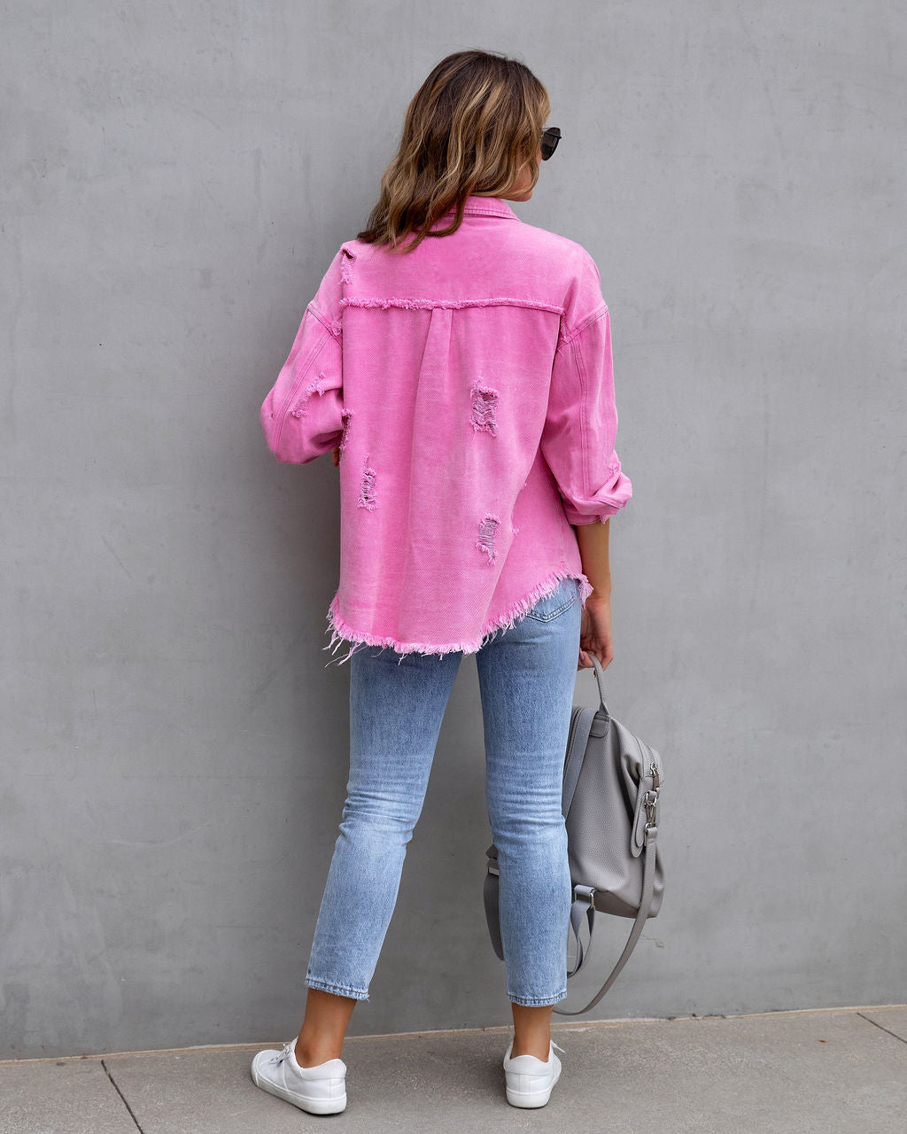 Veste Chemise Déchirée Automne et Printemps Hauts Décontractés pour Femmes