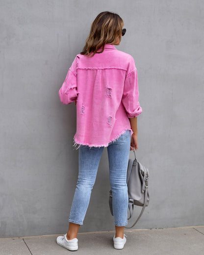 Veste Chemise Déchirée Automne et Printemps Hauts Décontractés pour Femmes