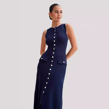 Robe Tricot Longue Élégante Sans Manches