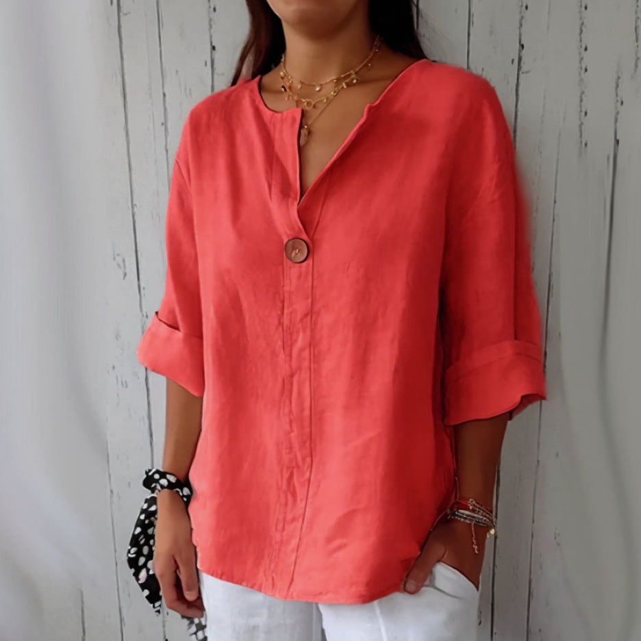 Chemise élégante à col en V et manches longues