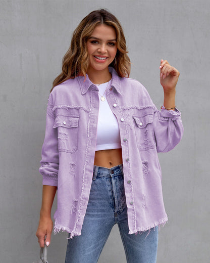 Veste Chemise Déchirée Automne et Printemps Hauts Décontractés pour Femmes