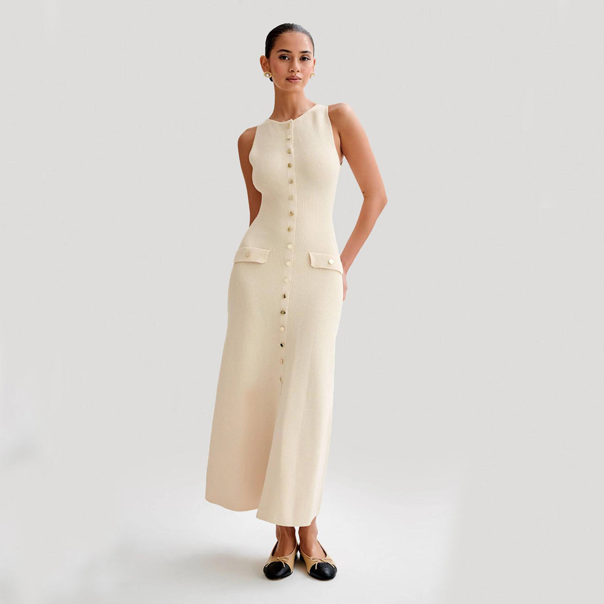 Robe sans manches en maille élégante , mode mince
