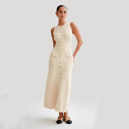 Robe sans manches en maille élégante , mode mince