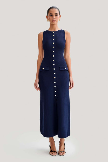 Robe Tricot Longue Élégante Sans Manches
