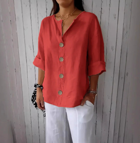 Chemise élégante à col en V et manches longues