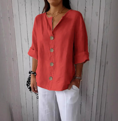 Chemise élégante à col en V et manches longues
