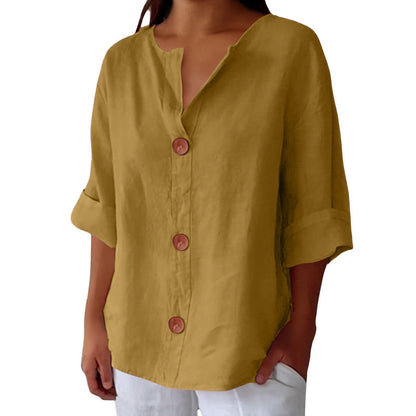 Chemise élégante à col en V et manches longues