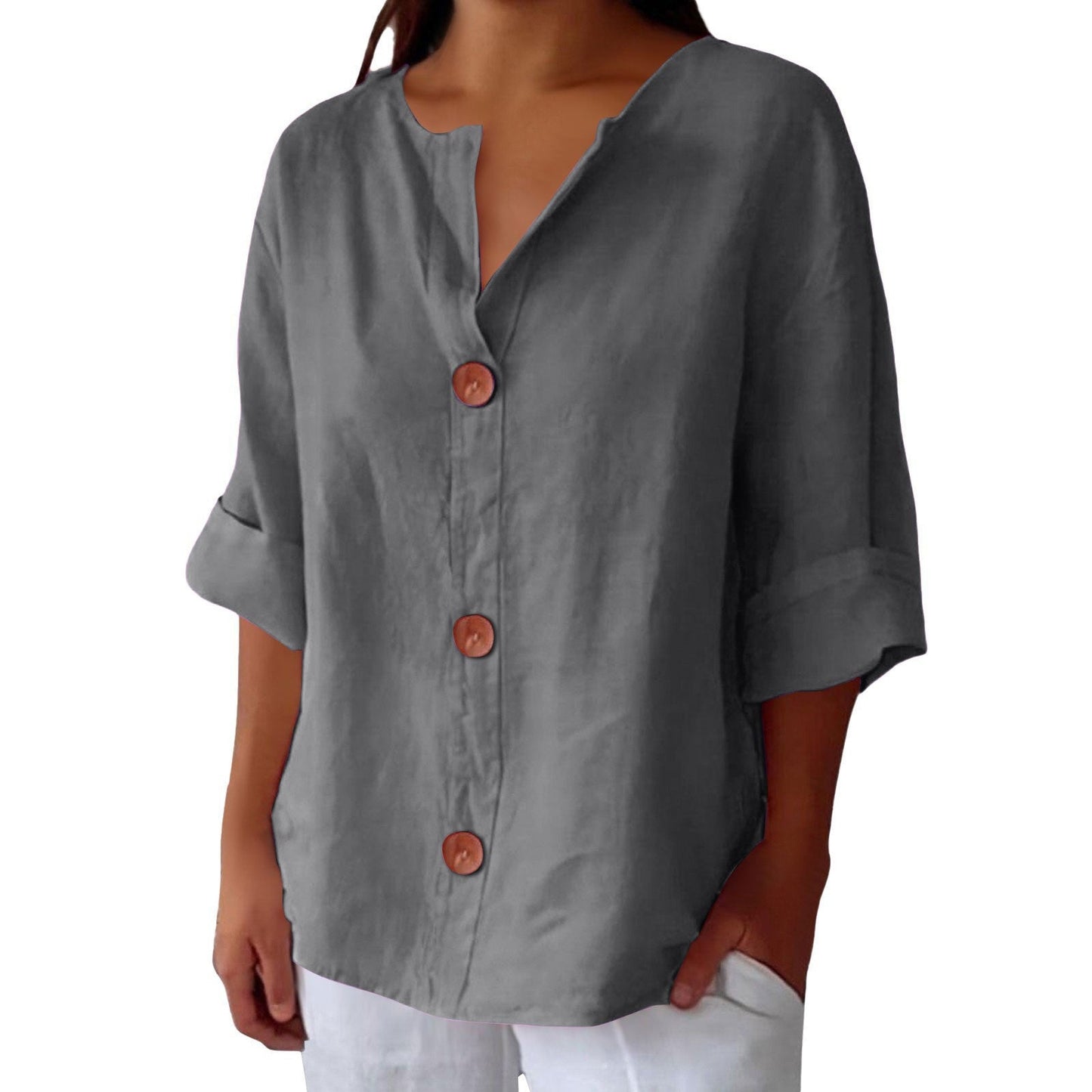 Chemise élégante à col en V et manches longues