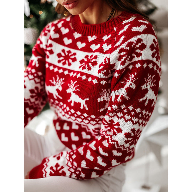 Pull en tricot à manches longues avec élan de Noël