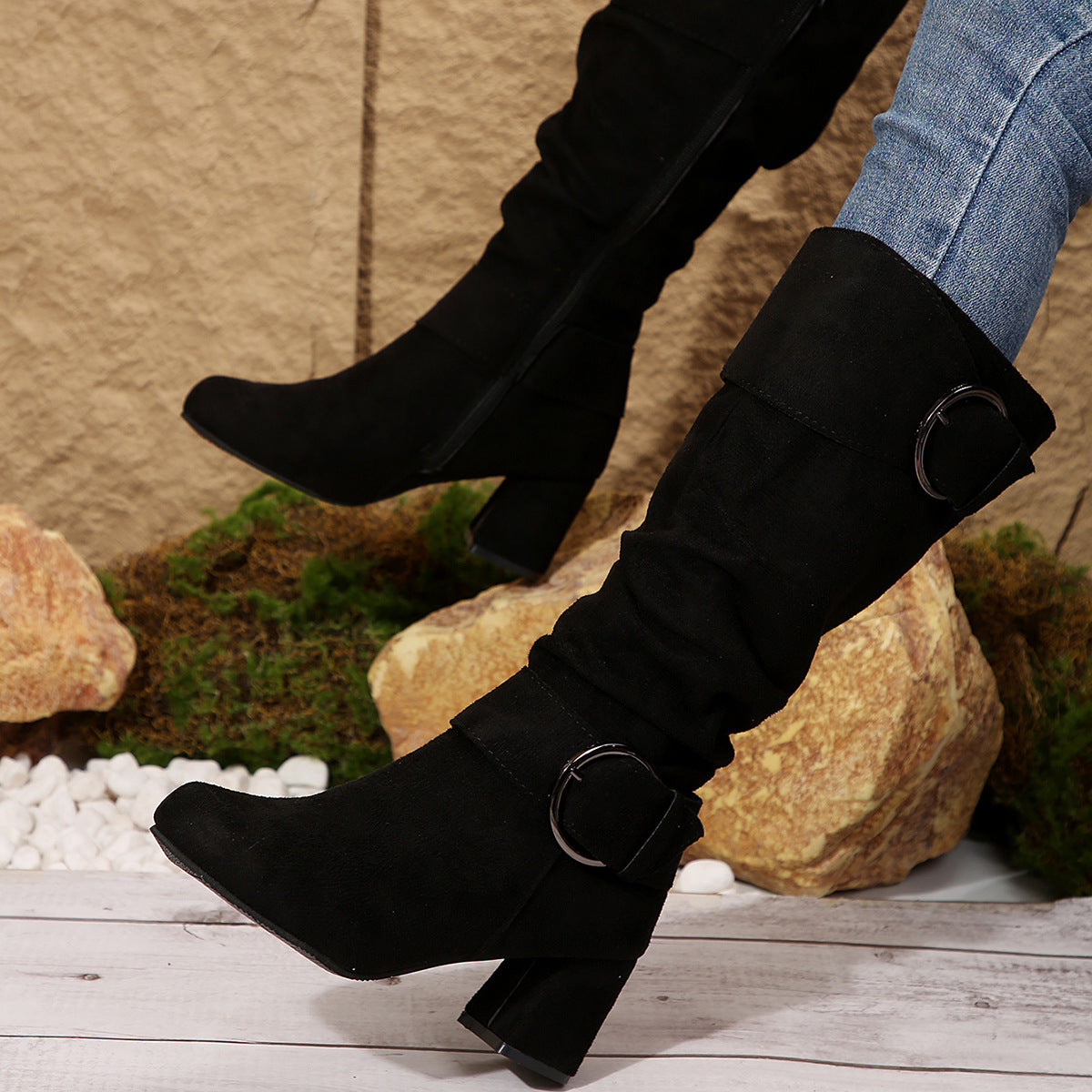 Bottes mi-mollet à talon épais