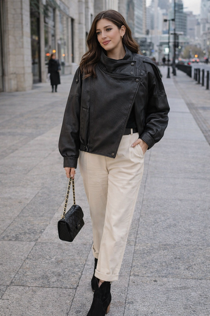 Bottines à talon moyen épais en cuir mat à la mode