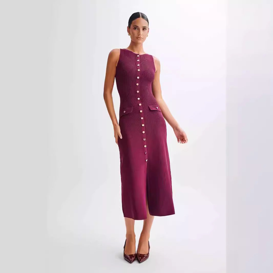 Robe Tricot Longue Élégante Sans Manches