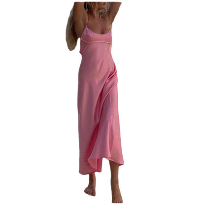 Robe Longue Satinée Femme Élégante Sans Manches pour Événements Estivaux
