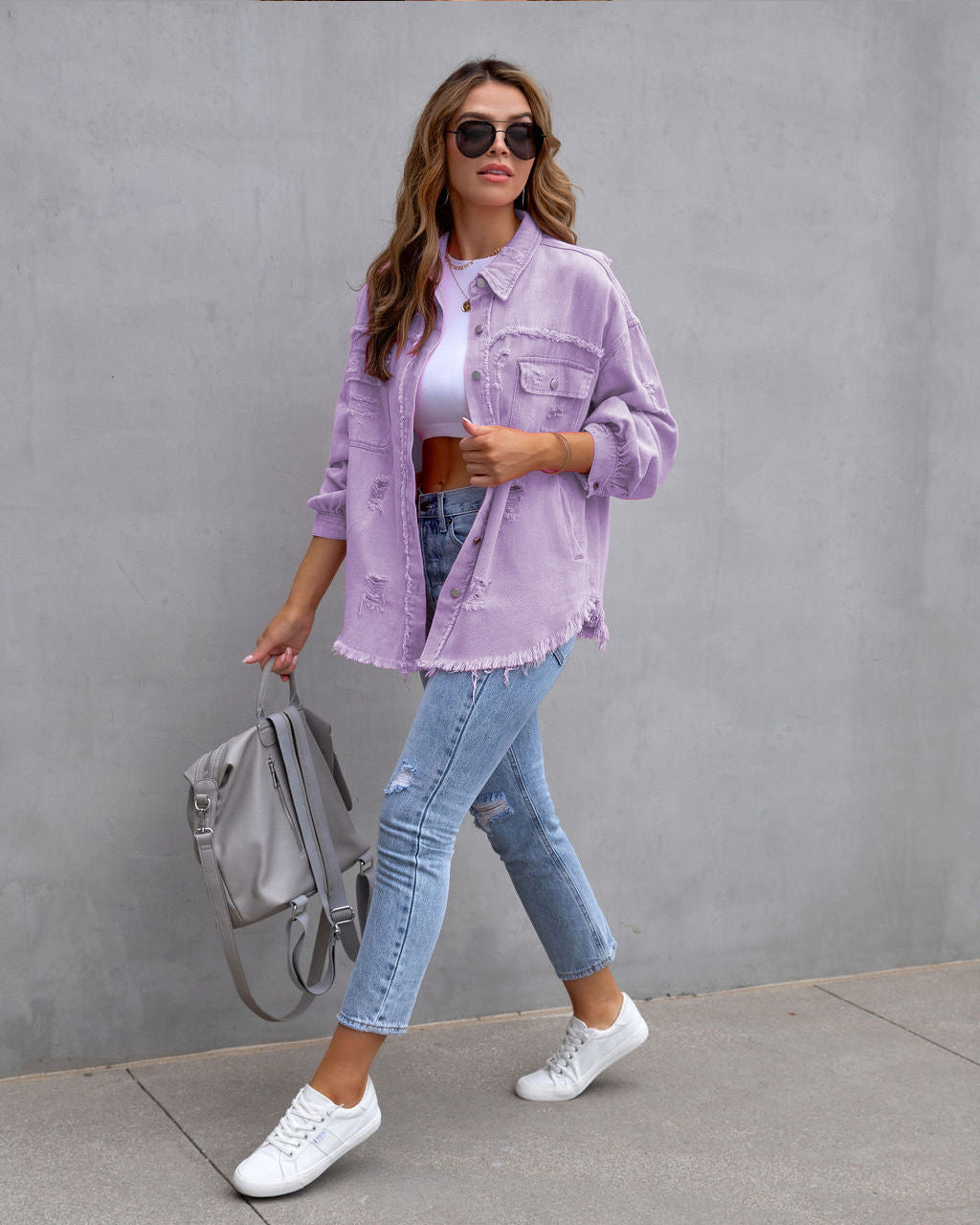 Veste Chemise Déchirée Automne et Printemps Hauts Décontractés pour Femmes