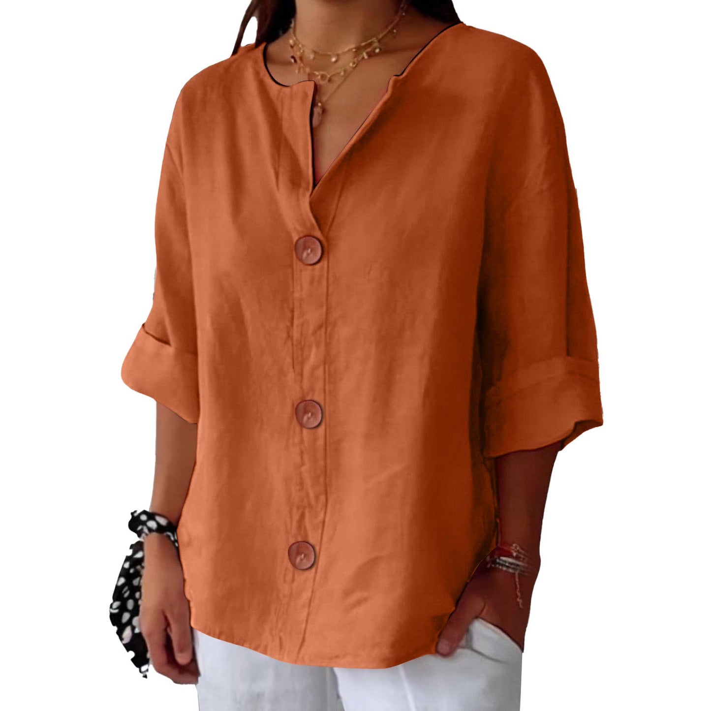 Chemise élégante à col en V et manches longues