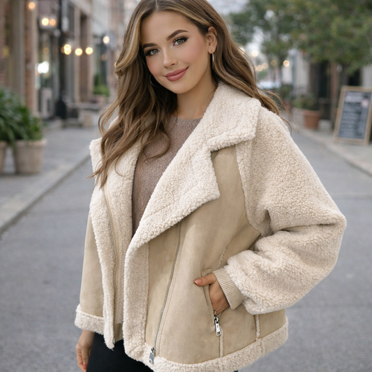 Veste en daim , en velours d'agneau, style moto