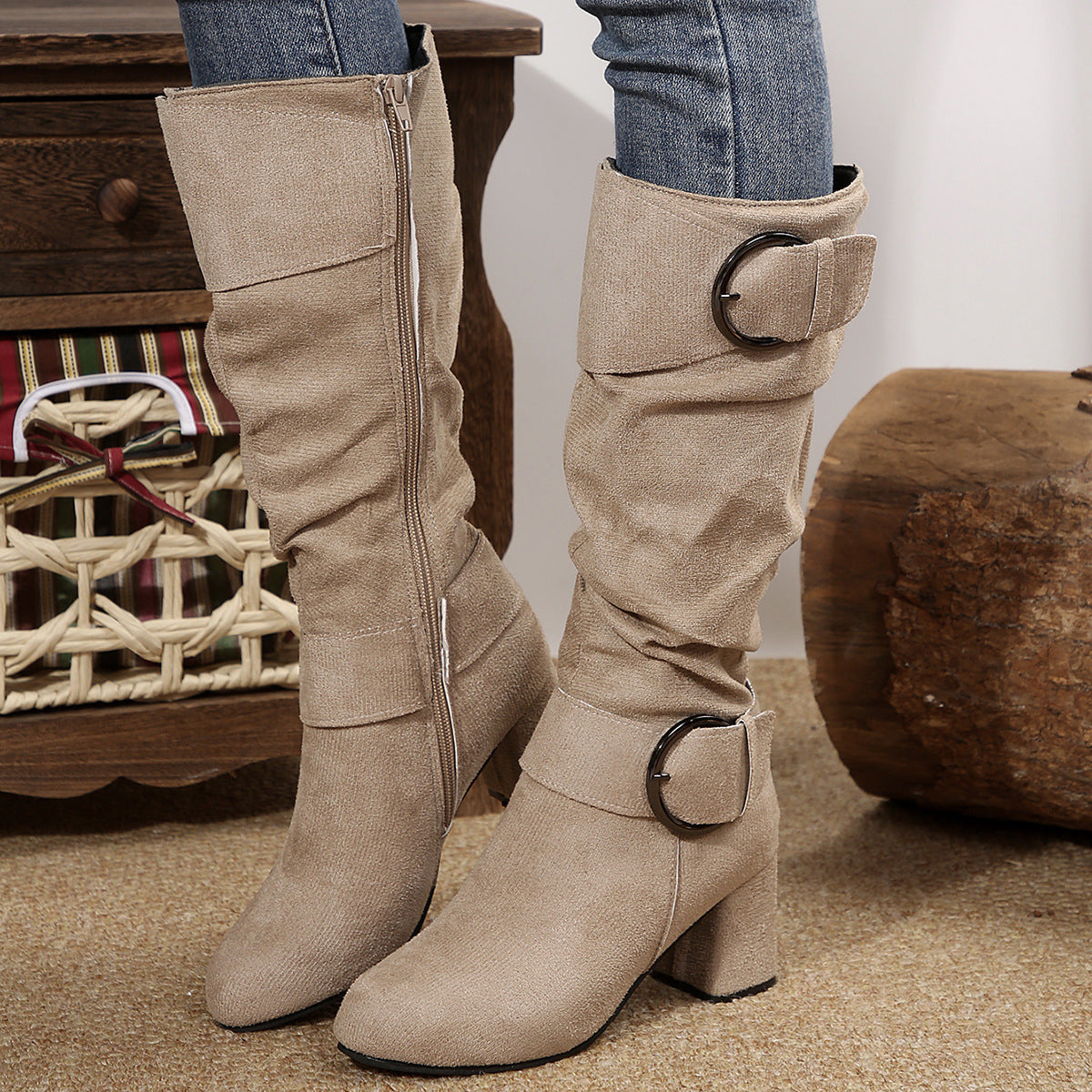 Bottes mi-mollet à talon épais