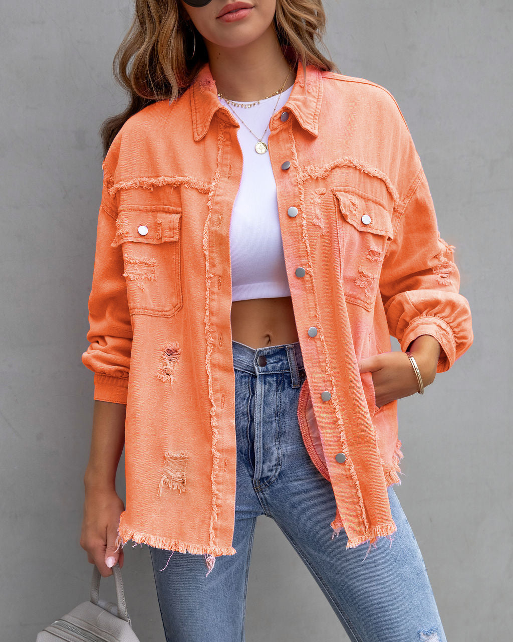 Veste Chemise Déchirée Automne et Printemps Hauts Décontractés pour Femmes