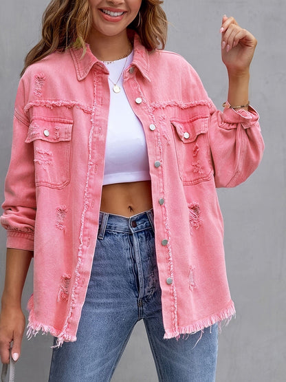 Veste Chemise Déchirée Automne et Printemps Hauts Décontractés pour Femmes
