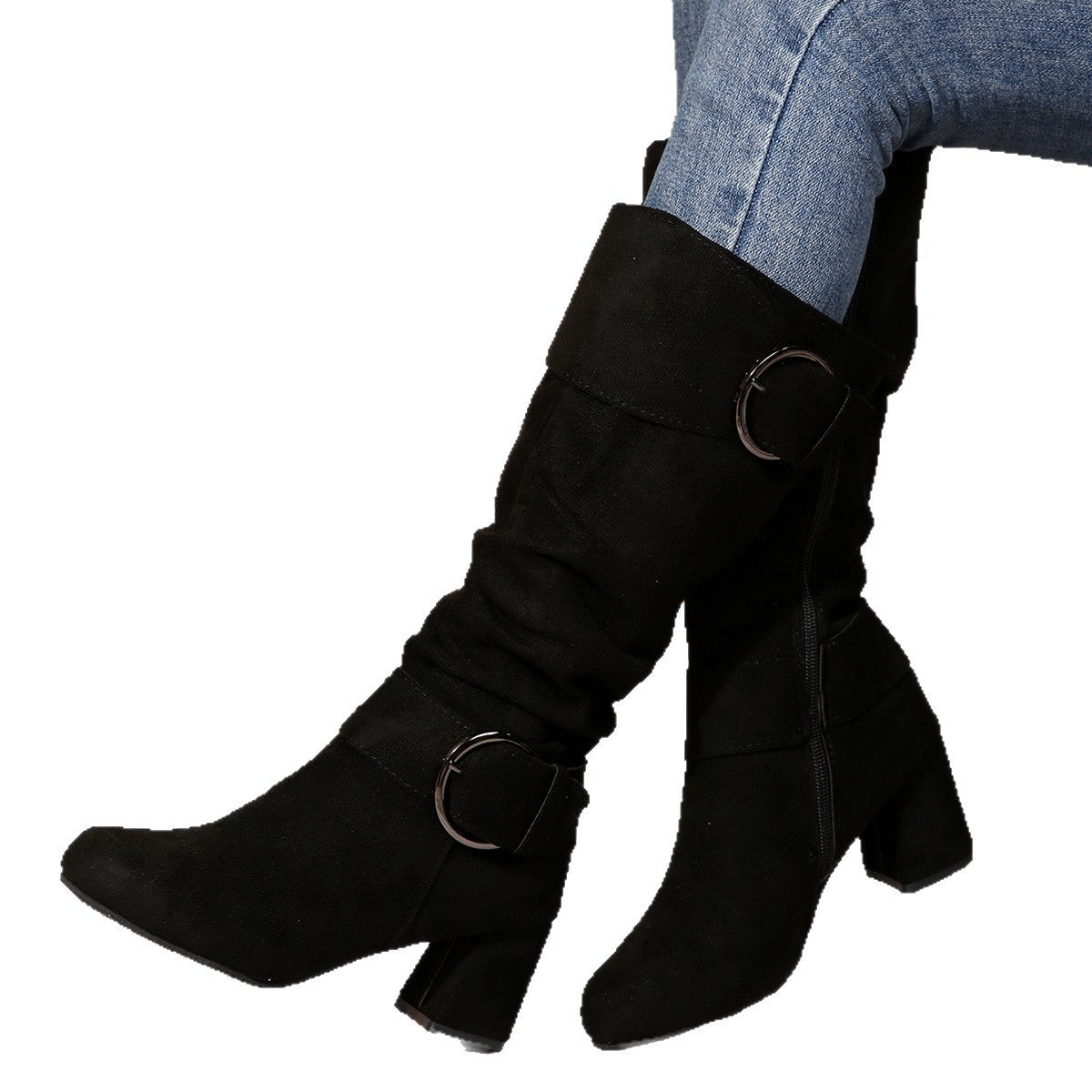 Bottes mi-mollet à talon épais