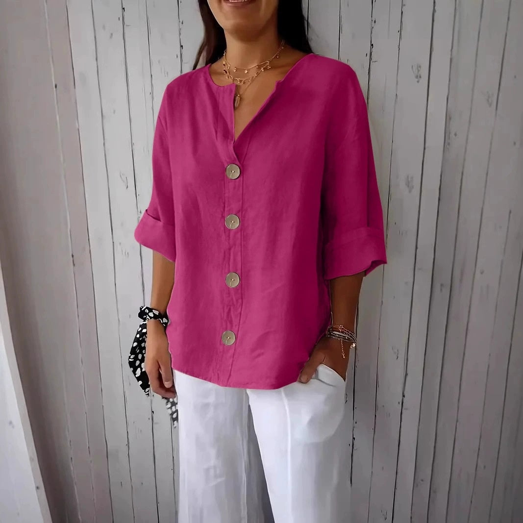 Chemise élégante à col en V et manches longues