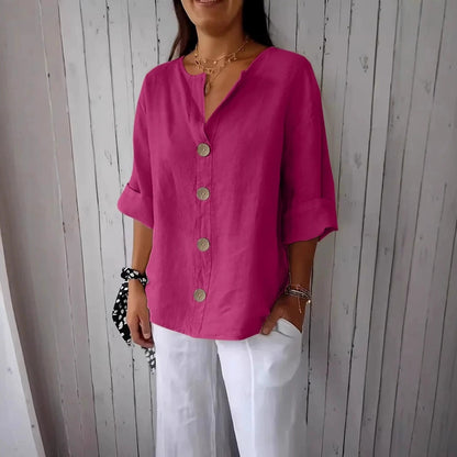 Chemise élégante à col en V et manches longues