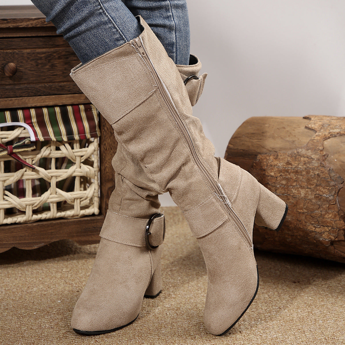 Bottes mi-mollet à talon épais