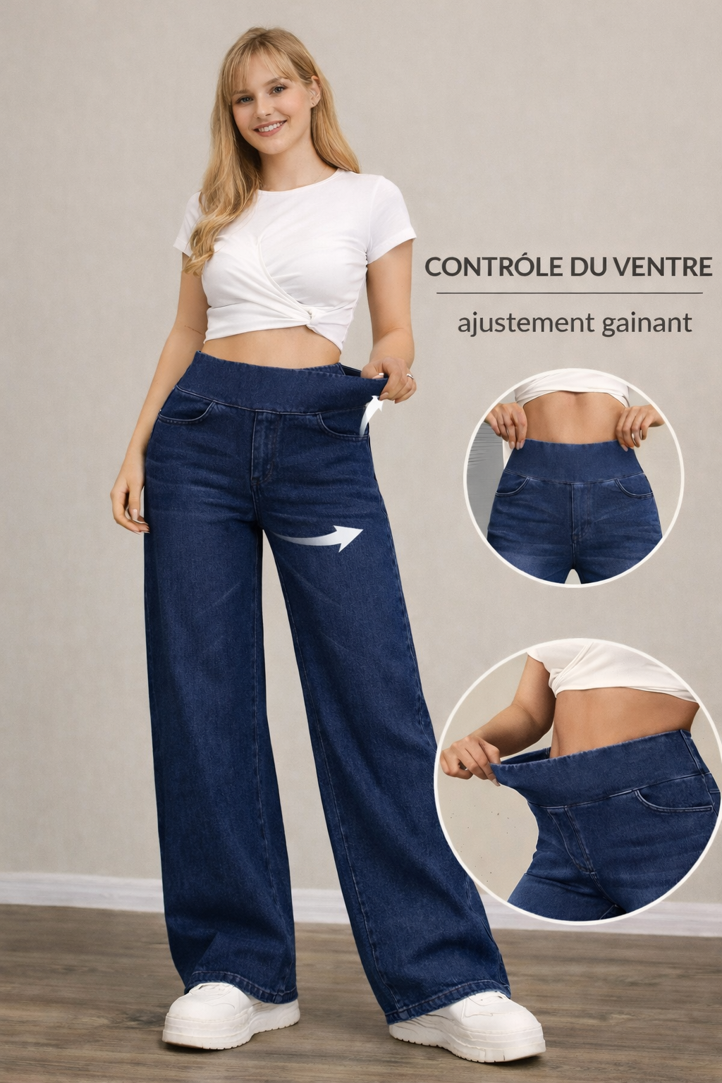 Pantalon en jean taille haute large rétro