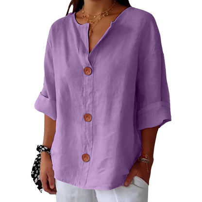 Chemise élégante à col en V et manches longues