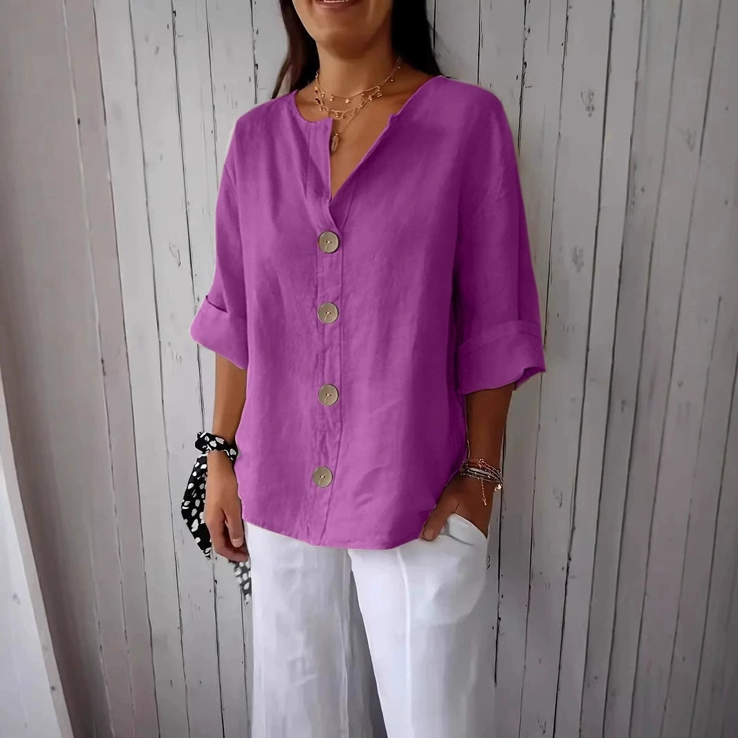 Chemise élégante à col en V et manches longues