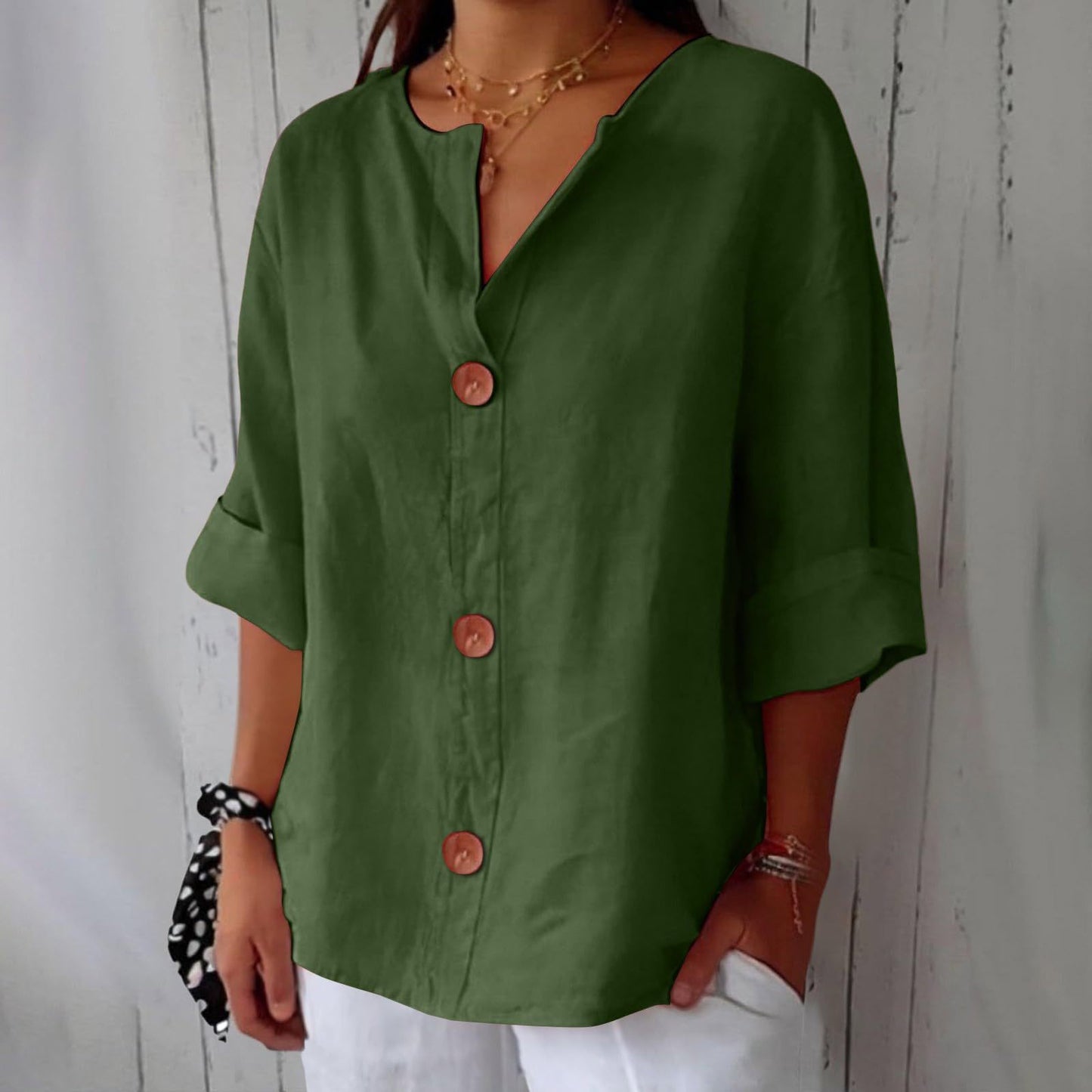 Chemise élégante à col en V et manches longues