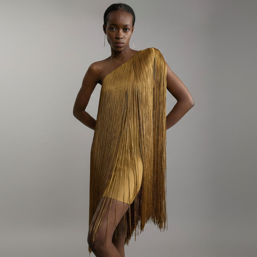 Robe de soirée à franges élégante et fluide