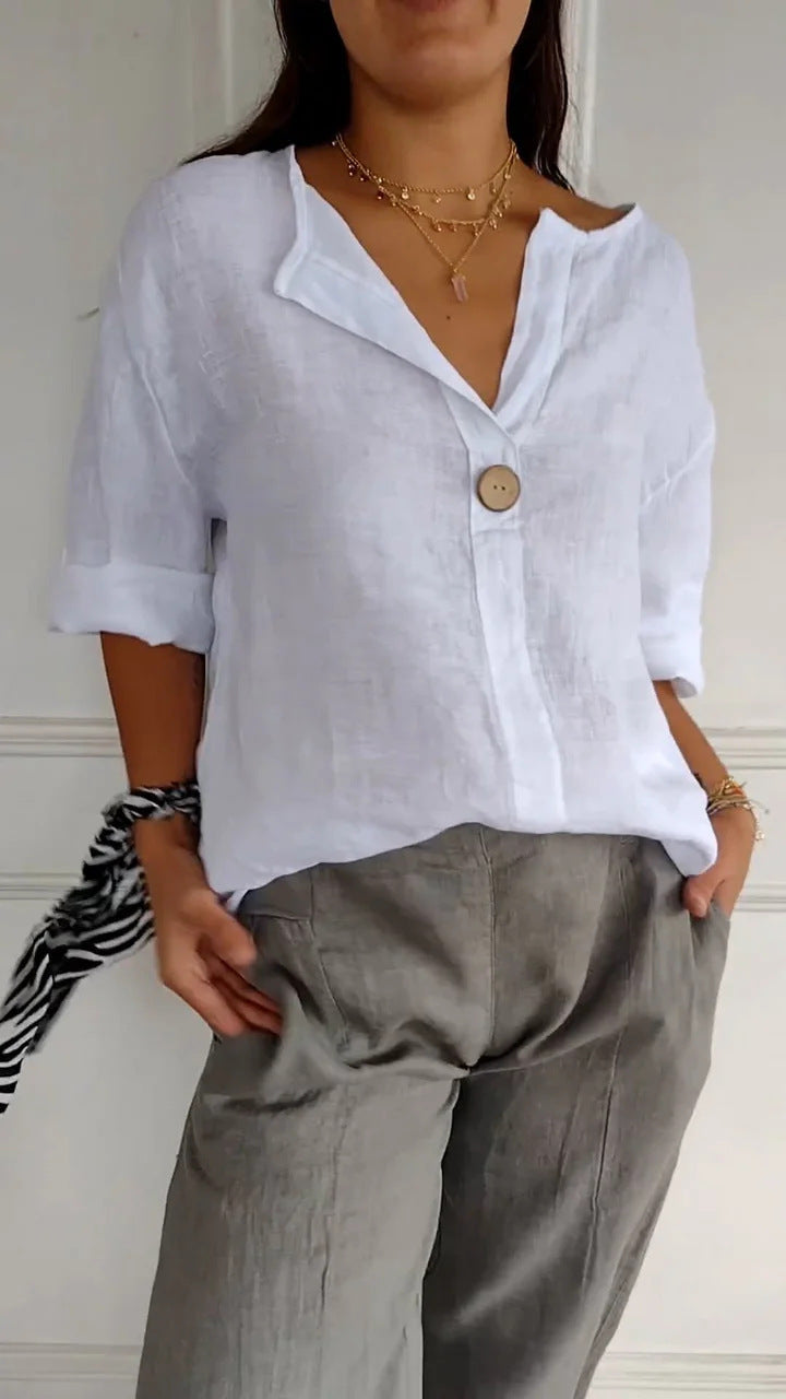 Chemise élégante à col en V et manches longues