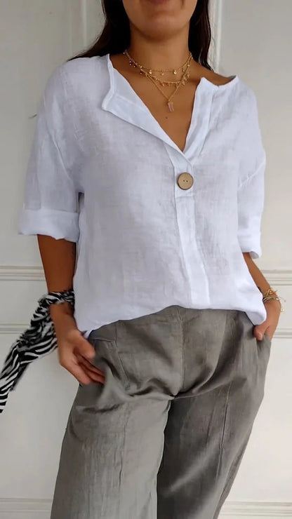 Chemise élégante à col en V et manches longues