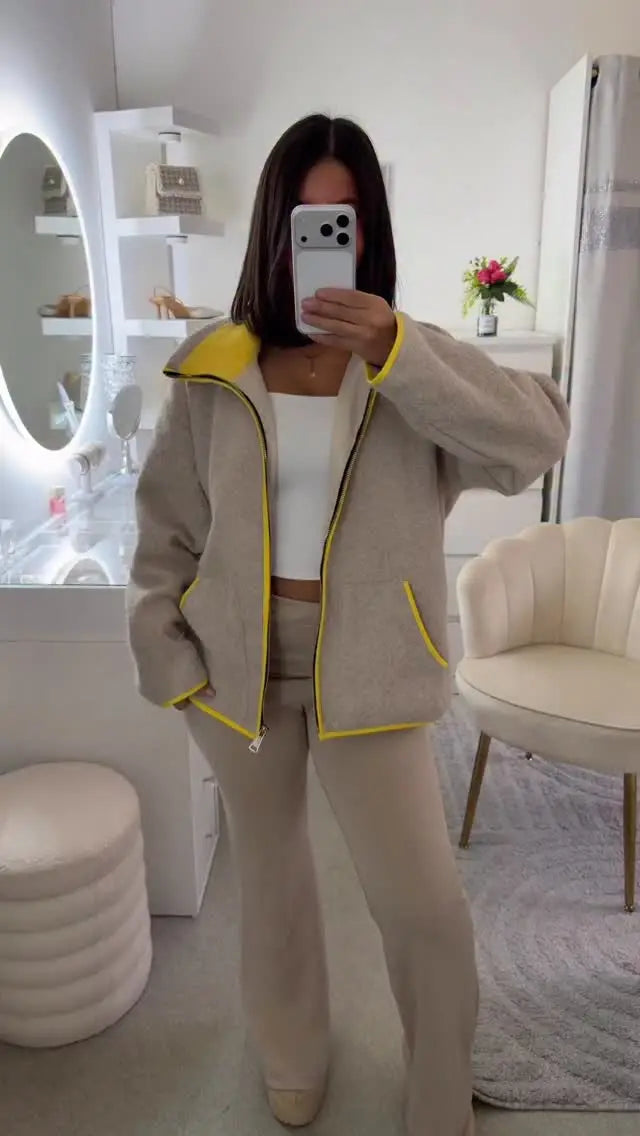 Cardigan en Tricot Élégant à Manches Longues avec Poches et Zip