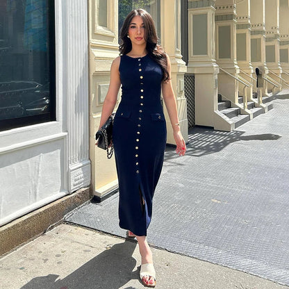Robe Tricot Longue Élégante Sans Manches
