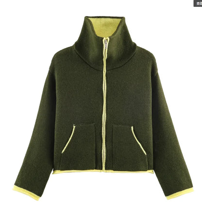 Cardigan en Tricot Élégant à Manches Longues avec Poches et Zip