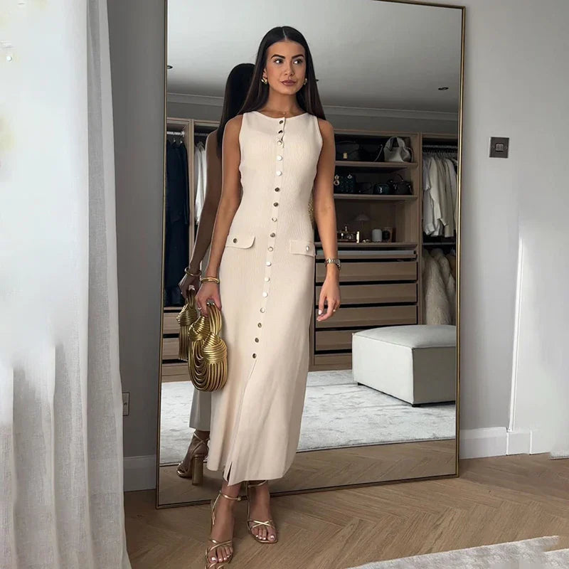 Robe Tricot Longue Élégante Sans Manches